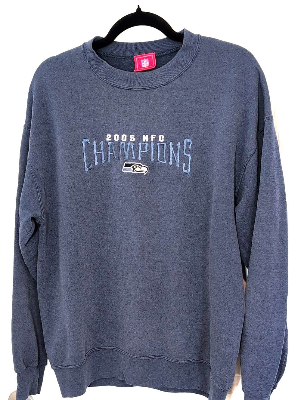 2005 NFL Navy Crewneck Sweatshirt with Embroidered Seahawks Logo